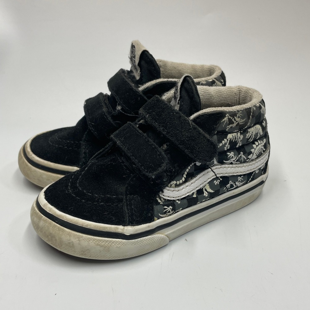 Vans 3T Shoes Toddler Sk8-Mid Reissue V Dinosaur Skeleton Checkerboard Black